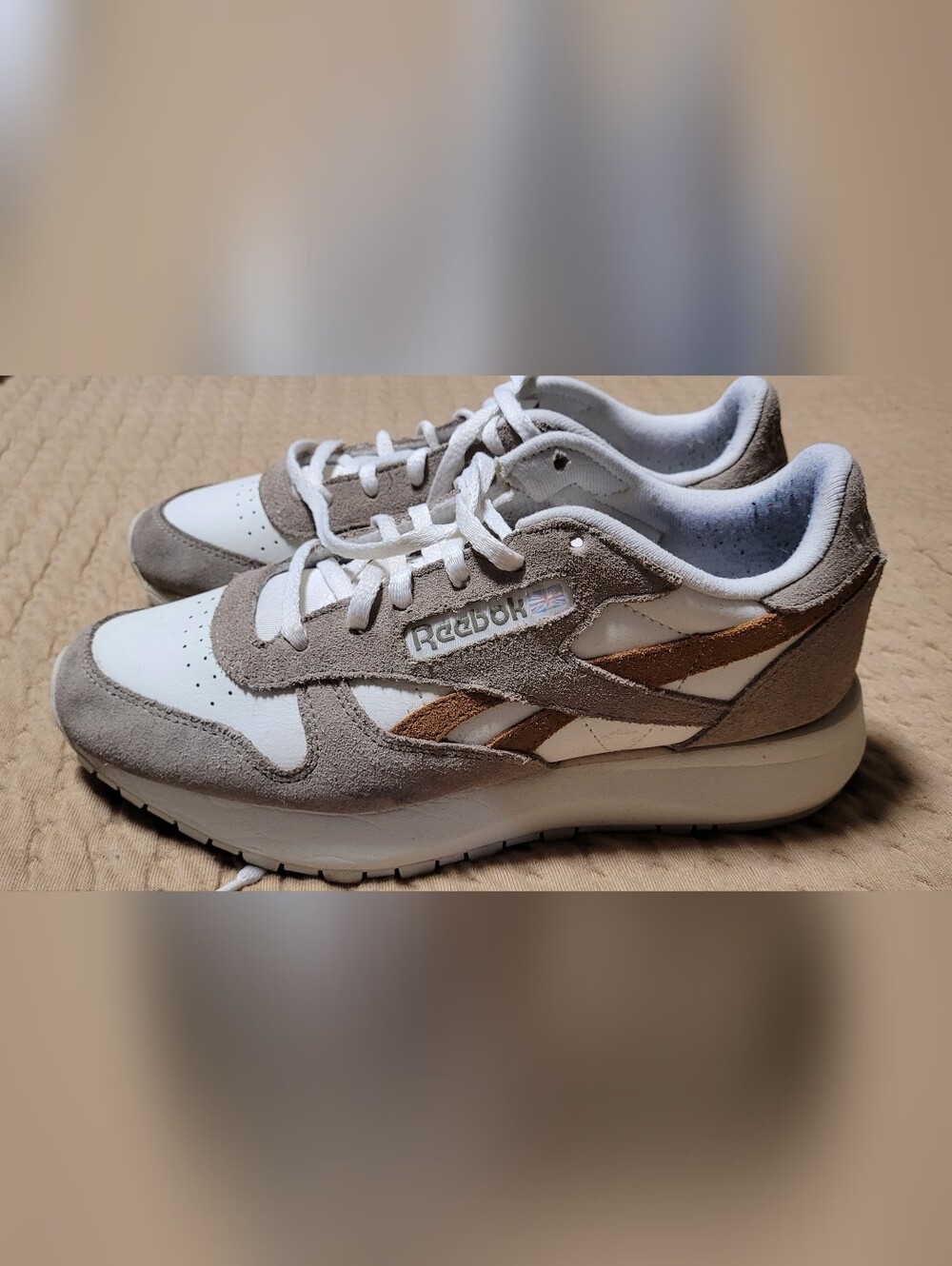 Reebok Women's White, Beige & Brown Suede Retro Sneakers